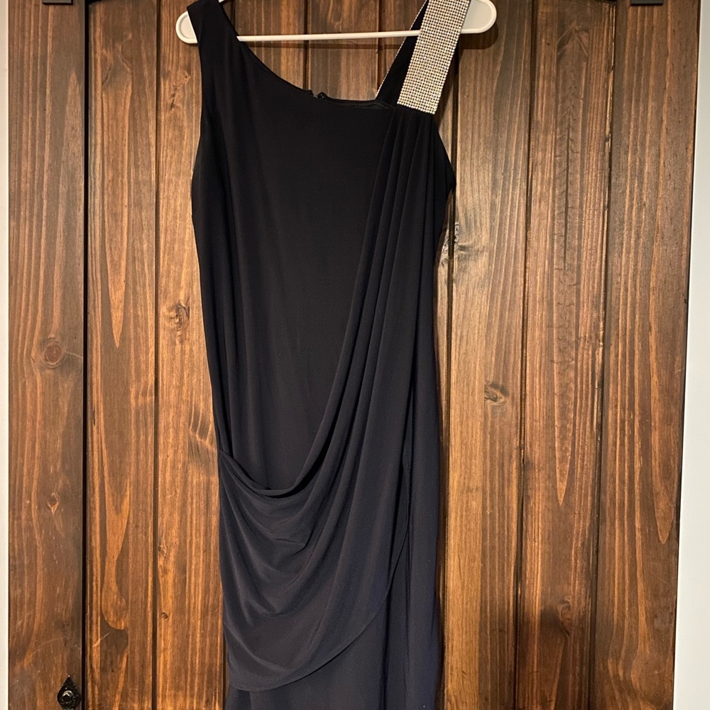 Navy Blue Shoulder Dress with bling